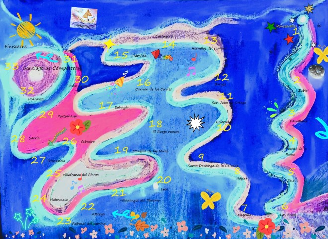 mi mapa de peregrinación hacia finisterre